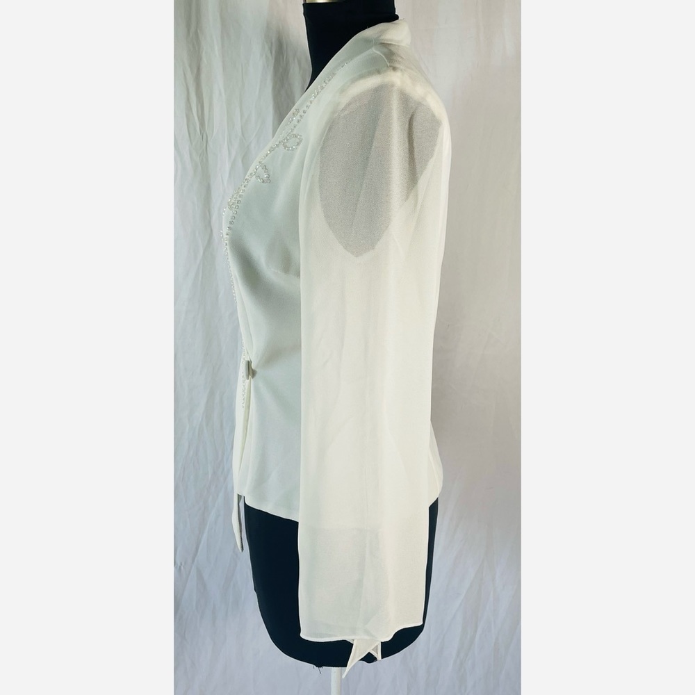 90’s Vintage ‘J.R. Nites Cream White Beaded Embellished Wrap Blouse - Picture 9 of 12